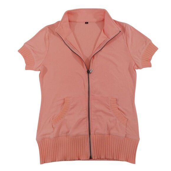 Hooded sweatshirt with zip on the front, short sleeves in pink, size S, NWOT. - Picture 6 of 10